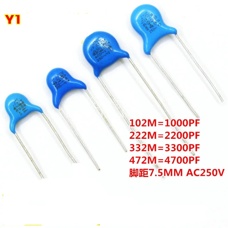 20 Pcs   Safety Y Y1 Capacitor  400VAC  250VAC  472M  102M  222M 471M 103M   4.7NF  1NF  470PF 10NF