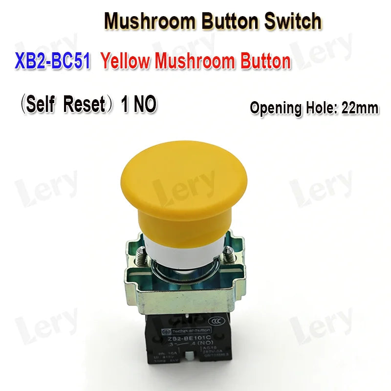 1Pcs XB2-BG21 XB2-BA31 XB2-BS54 22mm Knob Key Start Inching Power on Button Switch Self Reset Small Mushroom Head Emergency Stop