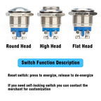 16/19mm 1NO 1NC Flat Head Waterproof Momentary Reset Metal Push Button Switch Screw Terminal Car Engine Doorbell PC Power Switch
