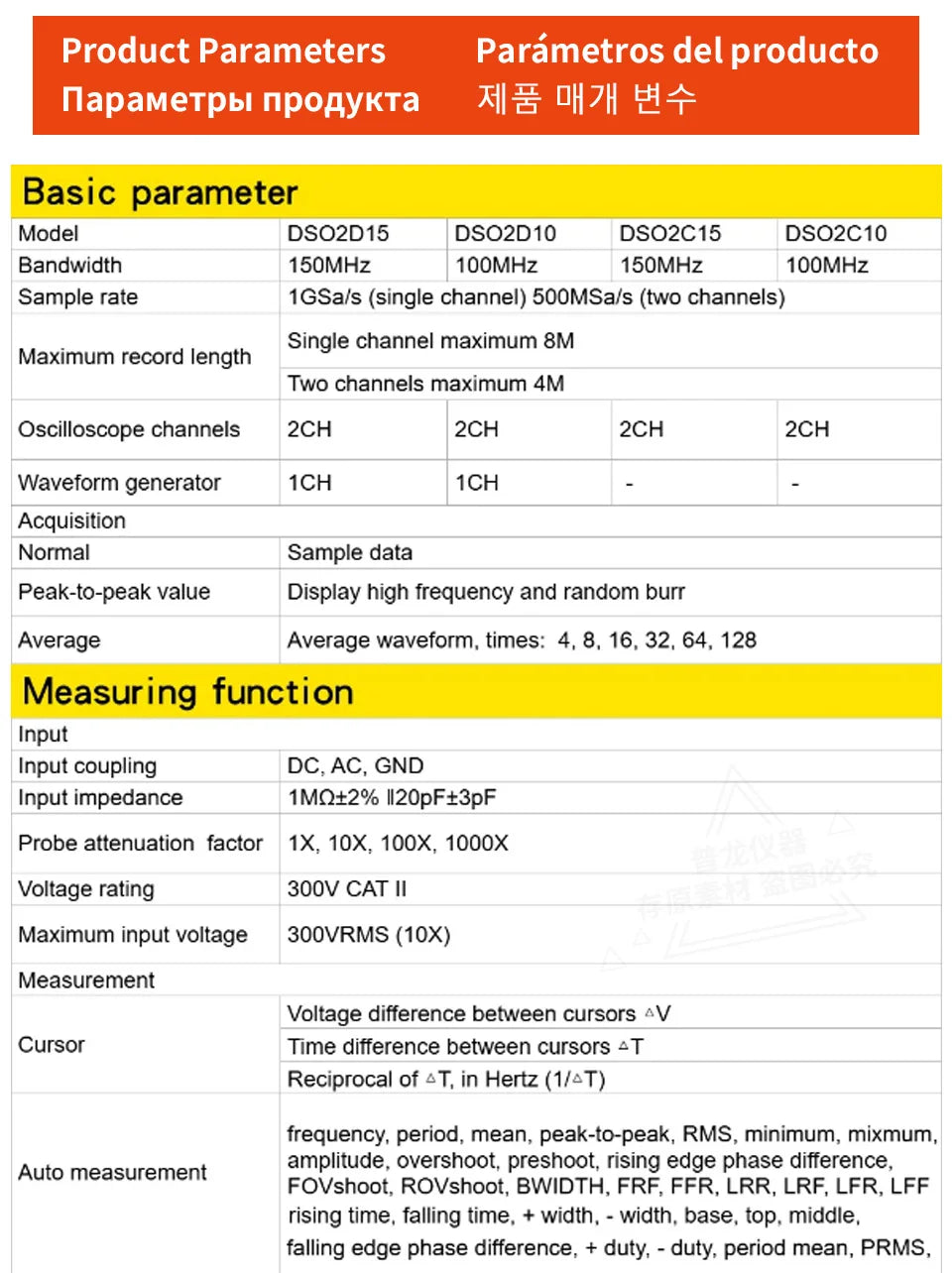 Hantek DSO2C10 DSO2C15 DSO2D10 DSO2D15 2CH Oscilloscope 100/150MHz 1GSa/s 8Mpts FFT UART I2C SPI CAN LIN 25MHz AWG D Models