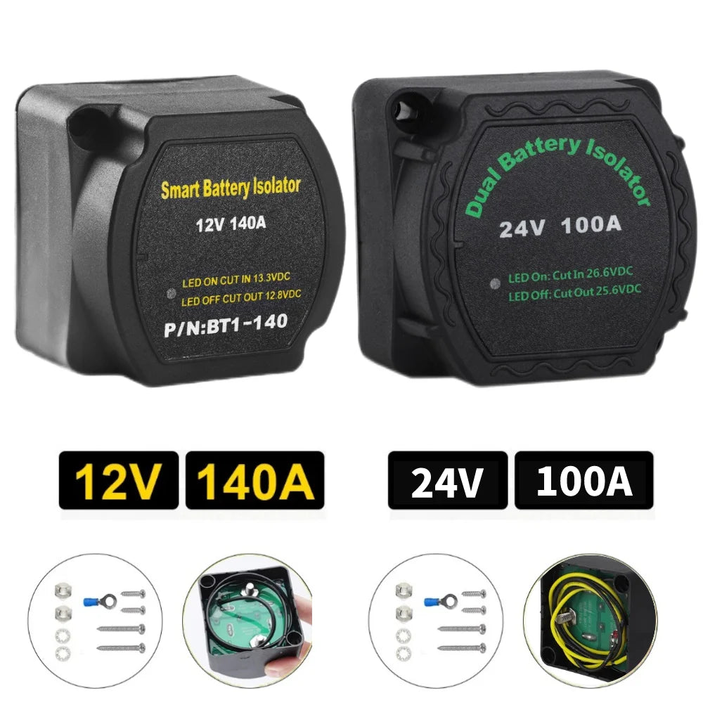 140A Battery Isolator Parallel for Camper Batteries Charging Relay VSR 12V Split for Car RV's Boat Marine Camper Truck