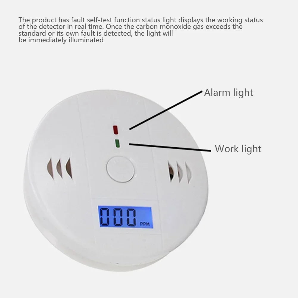 LCD CO Sensor Alarm Carbon Monoxide Poisoning Smoke Detector Built In 85dB Siren Independent Co Poisoning Warning Detector