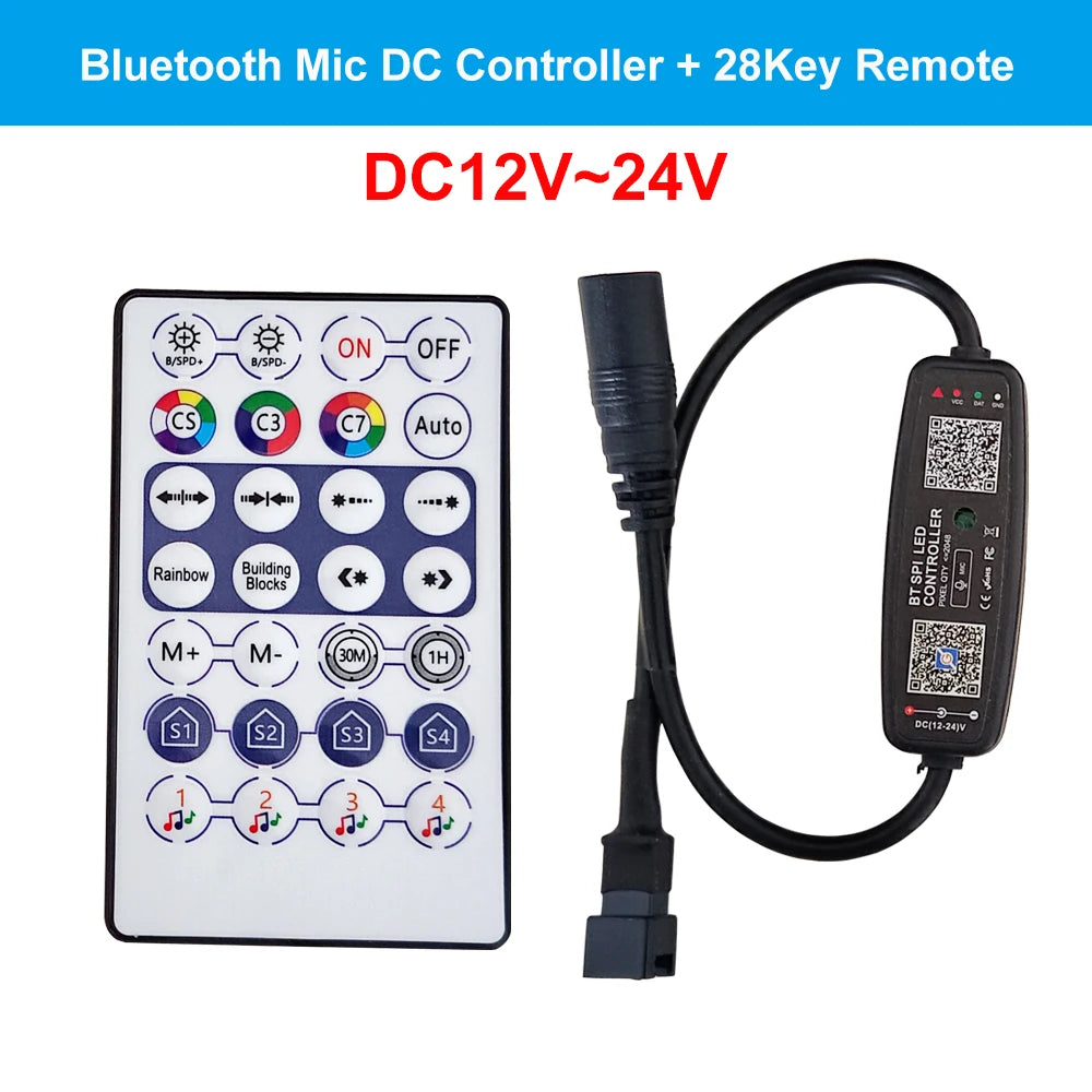 DC5-24V USB/DC Mini Led Controller 3Pin 28Keys Remote Bluetooth App Music Control For Individual Addressable WS2812 RGB Strip