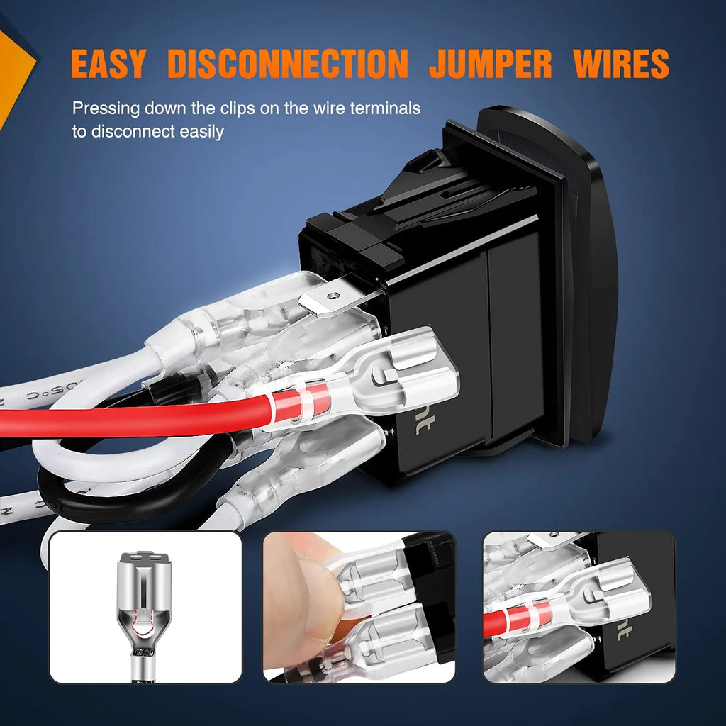 Nilight Momentary Rocker Switch (ON)-Off-(ON) Toggle Switches DPDT 7Pin 12V 24V on Off on LED Switch for Cars Trucks Caravans Boats Winch Pump with Jumper Wire