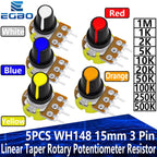 5PCS WH148 1K 5K 10K 20K 50K 100K 500K Ohm 15mm 3 Pin Linear Taper Rotary Potentiometer Resistor for Arduino with AG2 White Cap