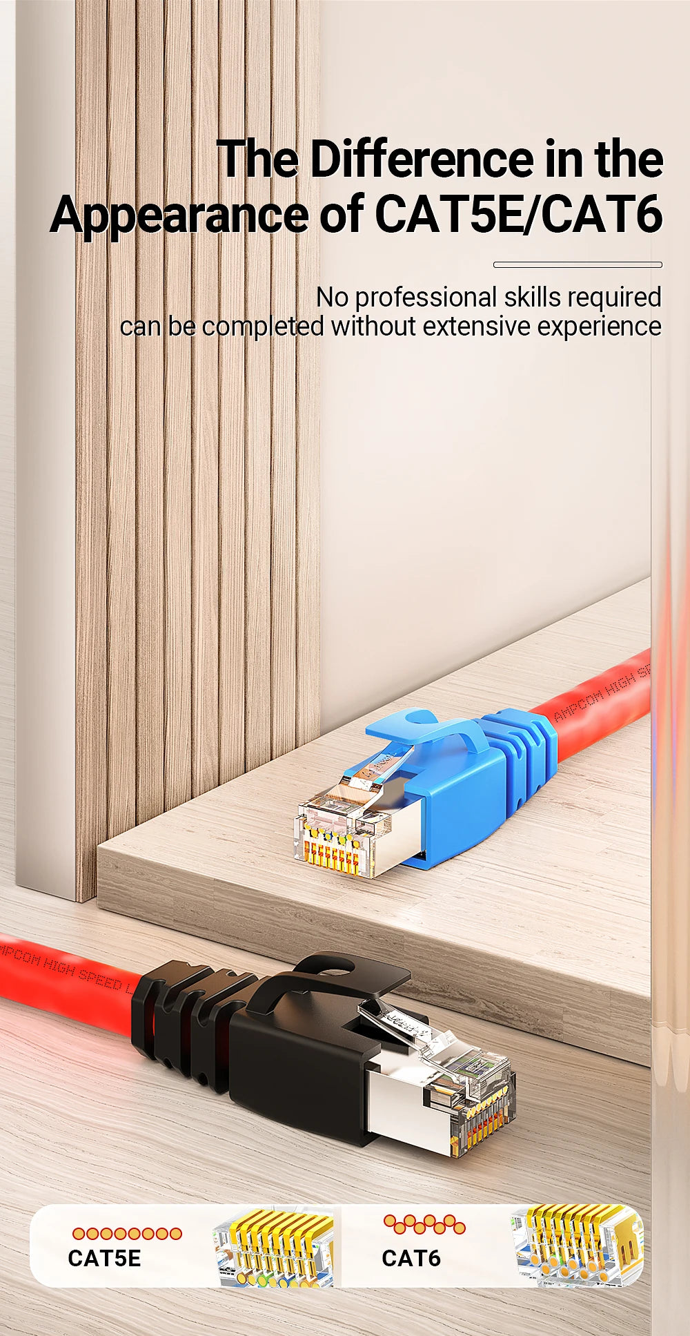 AMPCOM Pass Through STP RJ45 Connectors, CAT6 CAT5E Shielded 3/50μ Gold-Plated 8P8C Modular Plugs Crimp End for Ethernet Cable