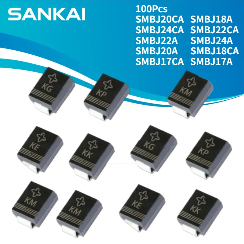 100Pcs SMBJ20CA SMBJ18A SMBJ24CA SMBJ22CA SMBJ22A SMBJ24A SMBJ20A SMBJ18CA SMBJ SMBJ17CA BX SMBJ17A TVS Diode