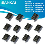 100Pcs SMBJ20CA SMBJ18A SMBJ24CA SMBJ22CA SMBJ22A SMBJ24A SMBJ20A SMBJ18CA SMBJ SMBJ17CA BX SMBJ17A TVS Diode