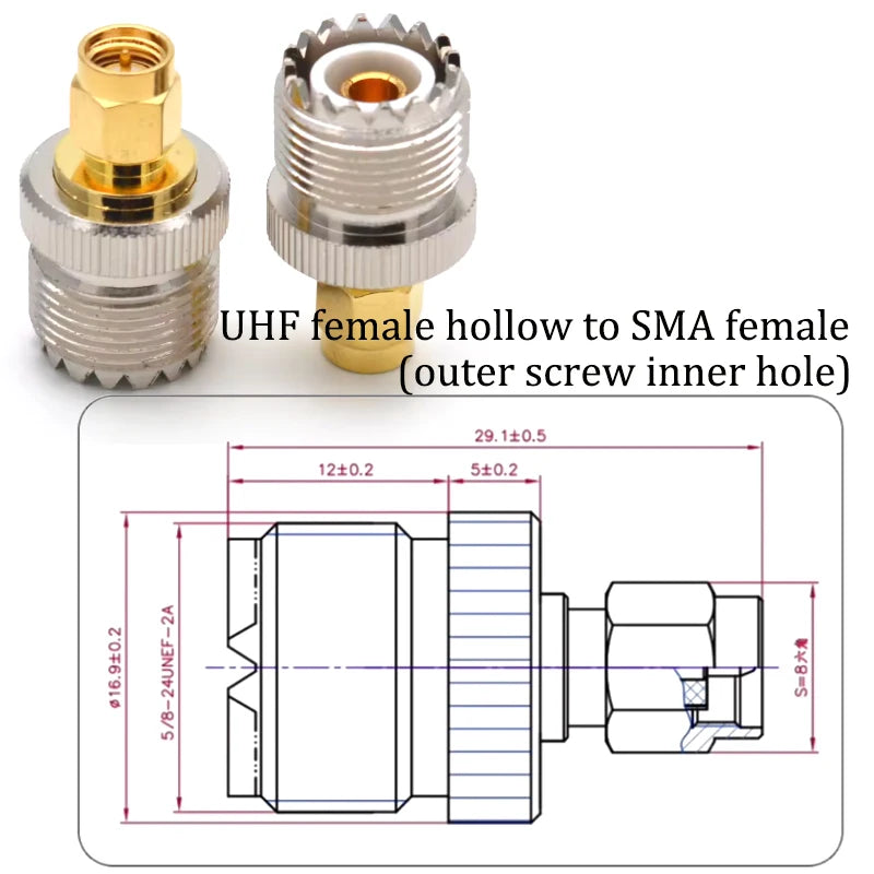 SMA to UHF PL259 SO239 RF Coaxial Adapter Converter Kit 50 Ohm Low Loss Connector for Amateur Radio WiFi/Antenna/Signal Booster
