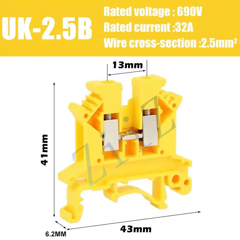 10Pcs UK 2.5 Terminal Block UK2.5B Screw Connection Connect Strip 2.5B 2.5mm² Cable Electrical Din Rail Wire Connector ZiiZ