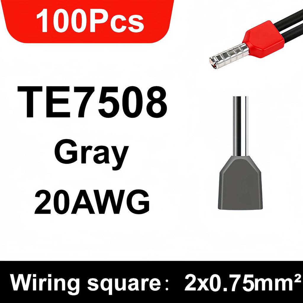 100/700pcs TE Double Wire Tube PVC Insulated Terminal Crimping End Cold Wire Connector Electrical Ferrules Tubular, Double Wire