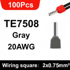 100/700pcs TE Double Wire Tube PVC Insulated Terminal Crimping End Cold Wire Connector Electrical Ferrules Tubular, Double Wire