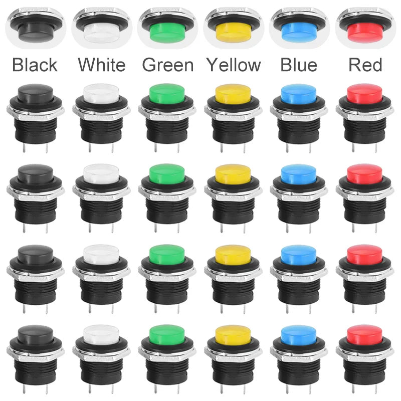 5/20Pcs Round-shape Push Button Switch ON OFF 2Pin ON-OFF R13-507 16mm Momentary Electric Power Switch R13 507 Switches
