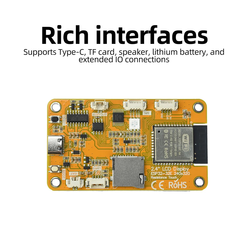 ESP32 2.4-Inch Capacitive Touch Display Wifi Bluetooth Development Board 240 x 320 Resolution Development Board CH340 Type C