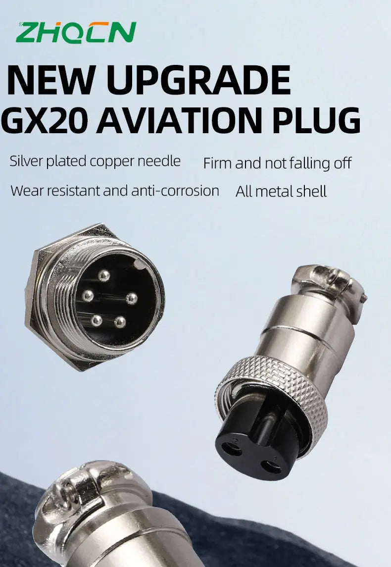 GX20 Aviation Connector 2/3/4/5/6/7/8 Pin Male Female Metal Plug Socket Push Pull Cable Connector Silver Plated Co
