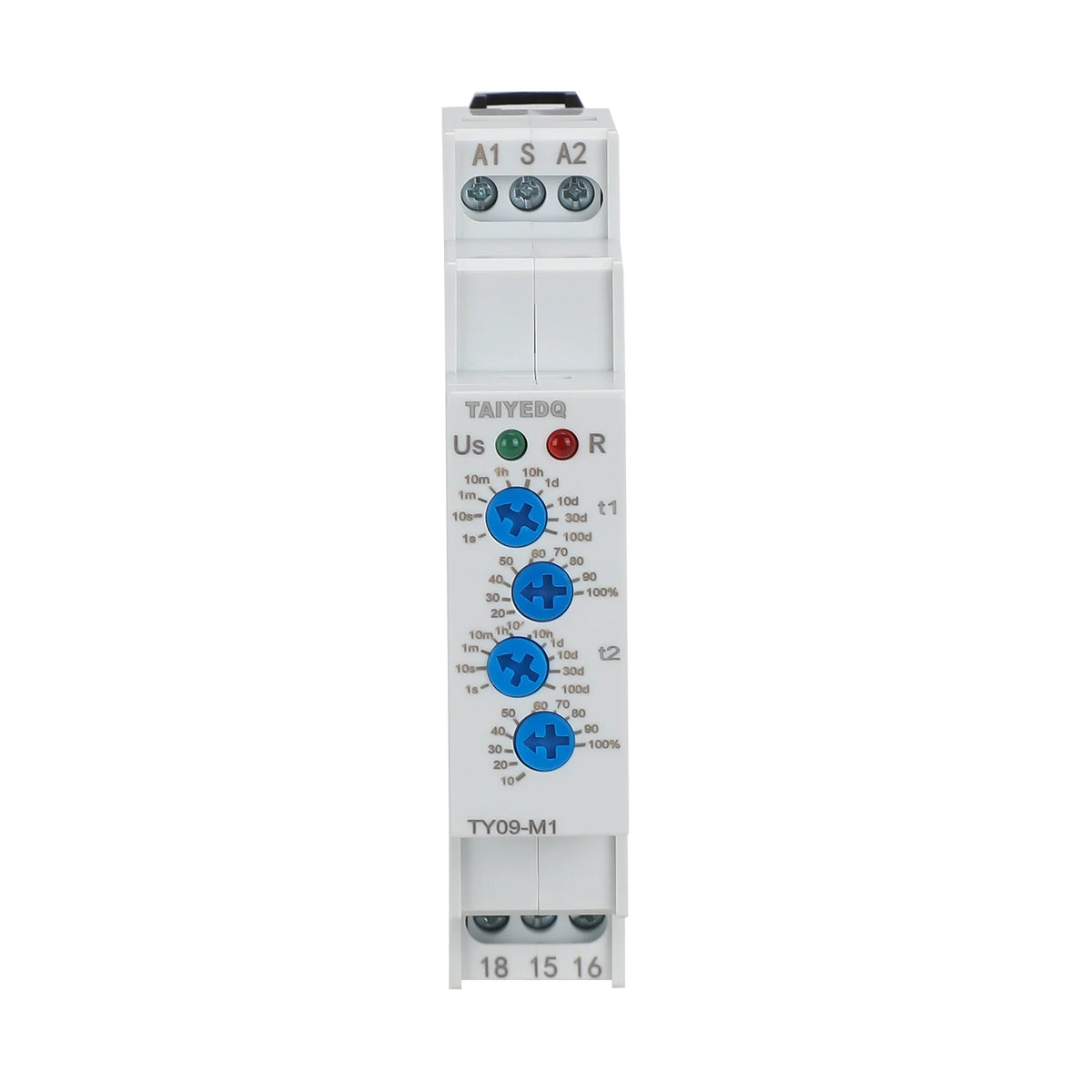 TY09-M1 M2 Cyclic Delay Timer Relay Switch SPDT 220V 16A AC/DC12V-240V 50/60Hz 0.1s-100 Days 2SPDT Din Rail