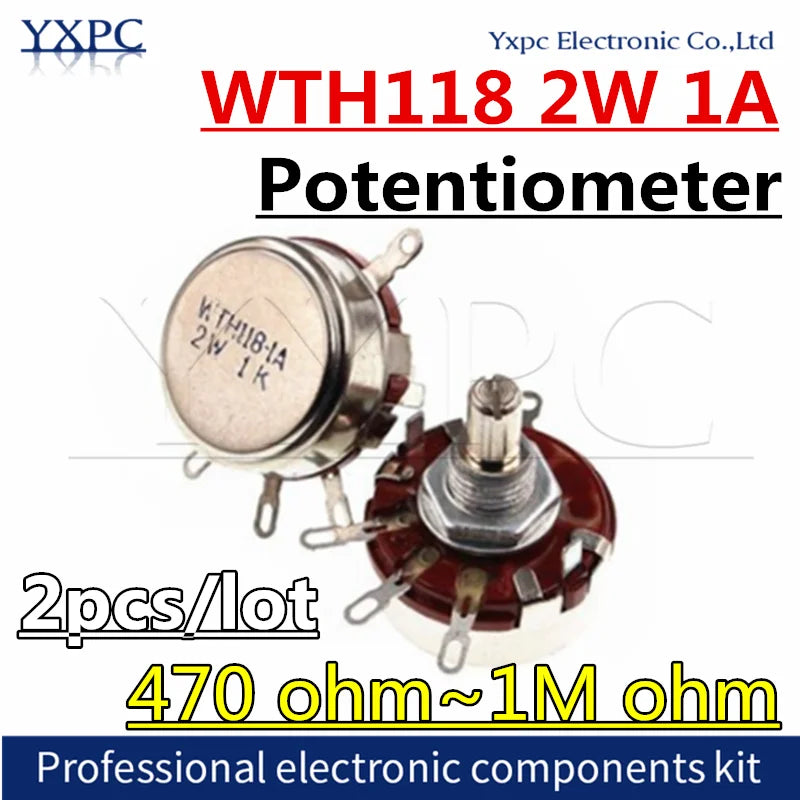 2PCS WTH118 2W 1A Potentiometer 470R 1K 2.2K 3.3K 4.7K 5.1K 5.6K 6.8K 10K 22K 33K 47K 100K 220K 330K 470K 500K 560K 1M ohm