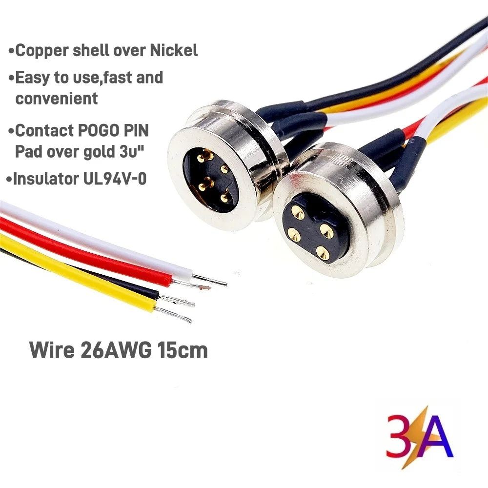 Magnetic Circular PogoPin Connector 2A Male Female Metal Spring Loaded 1/2/3/4/5/6 Pin DC Power Charger Wire JST SM Gold Plated