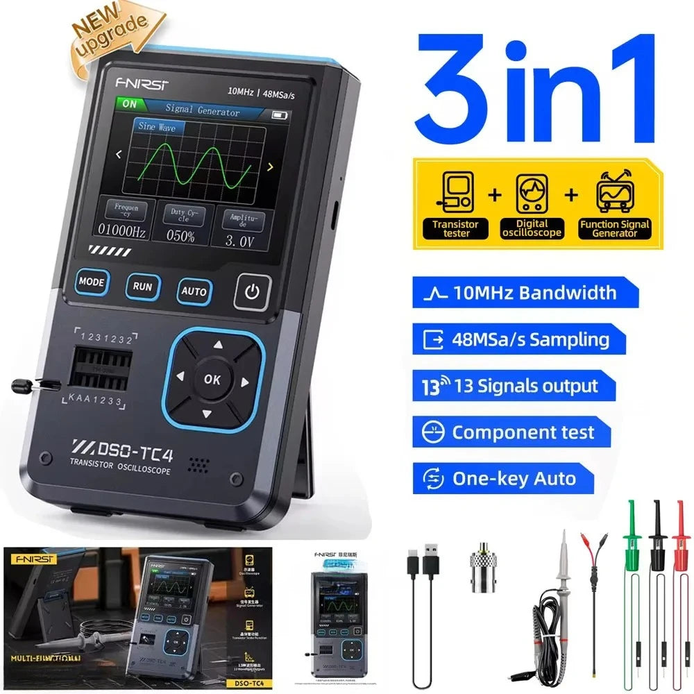 FNIRSI DSO-TC4/DSO-TC3 Digital Oscilloscope Transistor Tester 10MHz 48Ms/s Electronic Component Measurement Tool W/ USB Charger