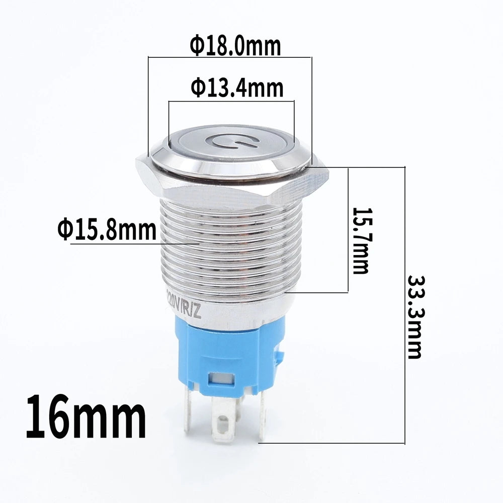 5PCS 16/19/22MM Waterproof Metal Push Button Switch LED Light Momentary Latching Car Engine Power Switch Socket 5V 12V 24V 220V