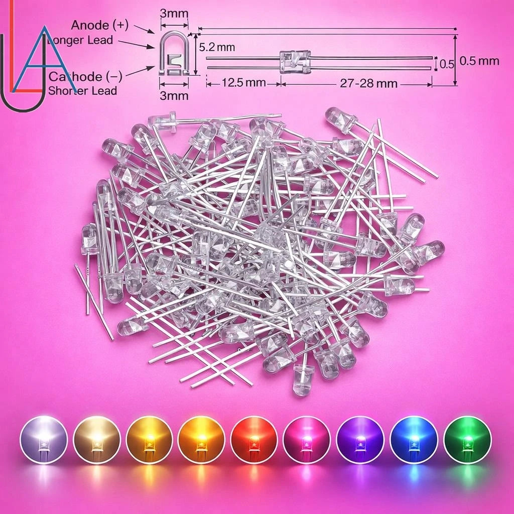 SAMIROB 60/100Pcs 3mm LED Diode Kit F3 Schottky Assorted Diode Red White Green Blue Yellow Orange Pink Purple Warm White for DIY