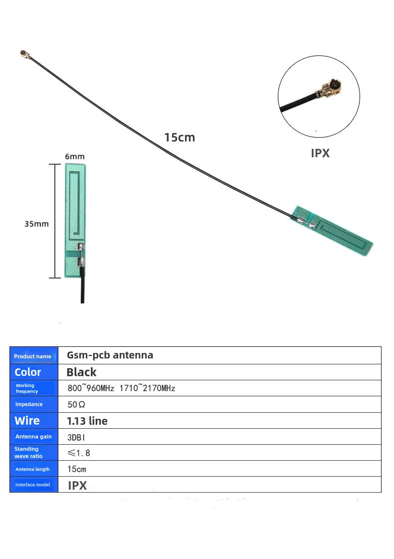 GSM/GPRS/WCDMA/3G built-in circuit board antenna 1.13 wire 15cm long IPX connector (3DBI) PCB small antenna
