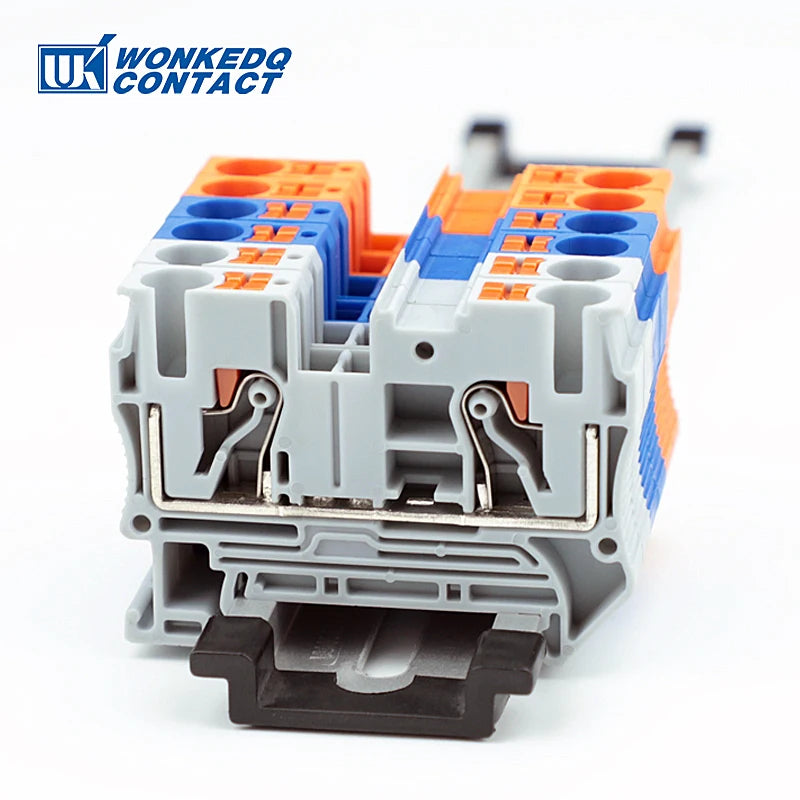 10Pcs PT6 Push-in Terminal Block Din Rail 6mm² Screwless Spring Feed-Through Connector Wire Electrical Strip Plug PT-6 PT 6