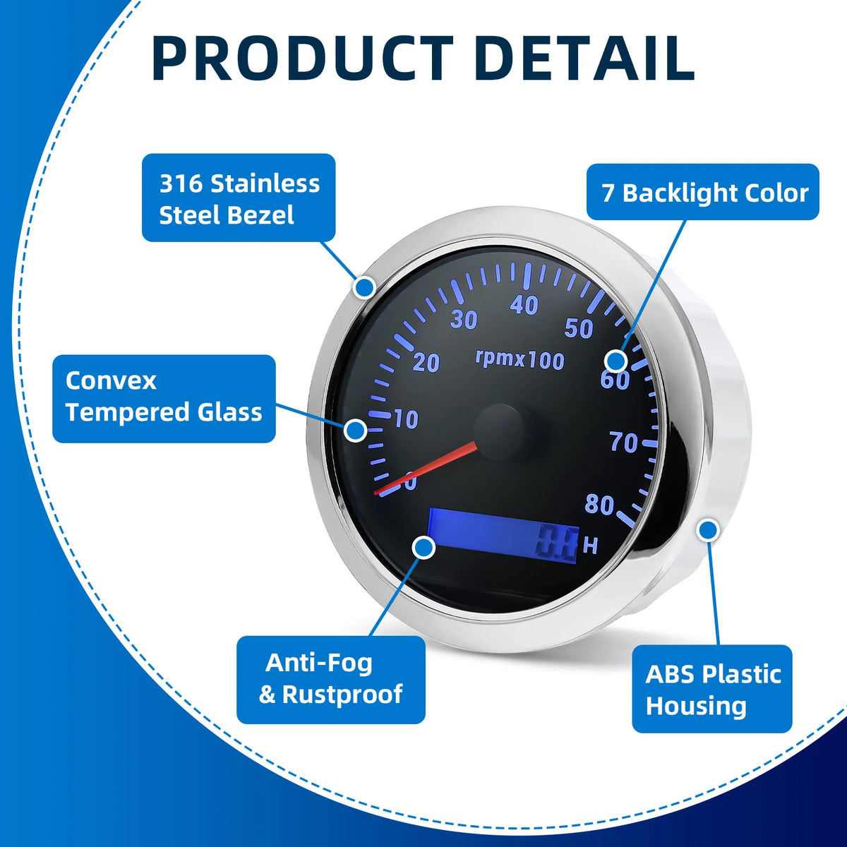 6 Gauge Set 85mm GPS Speedometer Tachometer 52mm Water Temp Fuel Voltmeter Oil Pressure Meter With 1/8 NPT Sensor For Boat Car