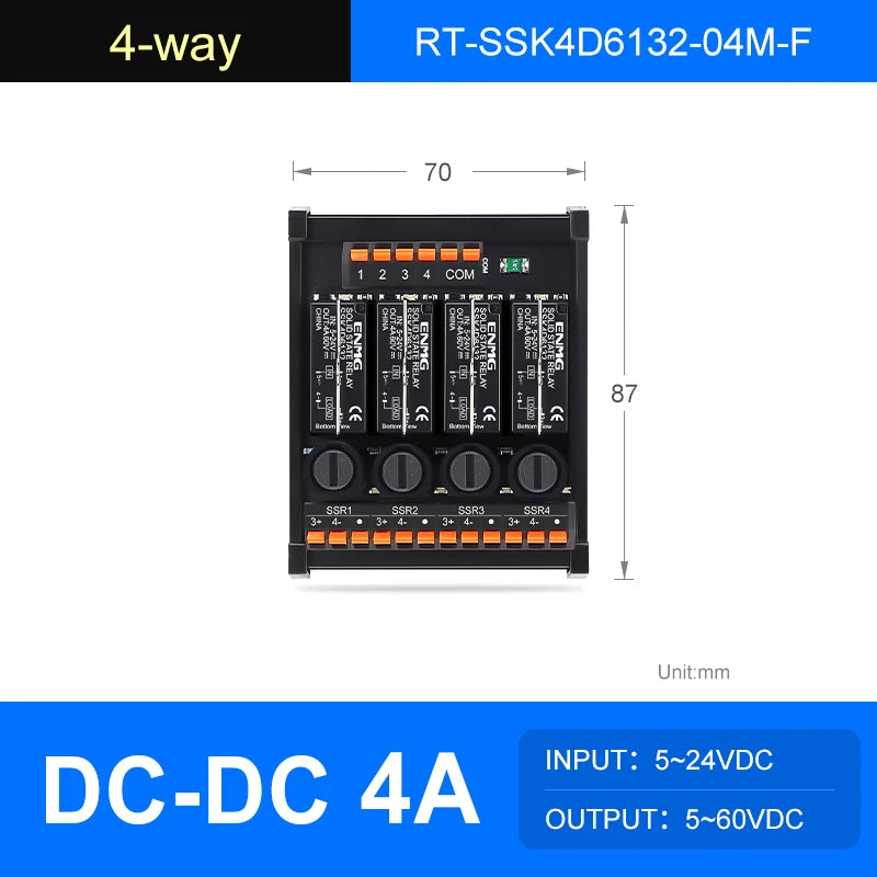 ENMG DC Inline 2 4 6 8 10 12 16-Way Solid State Relay Module RT-SSK Non-contact DC PLC AC Amplifier Board 5-24V Fuse Protections