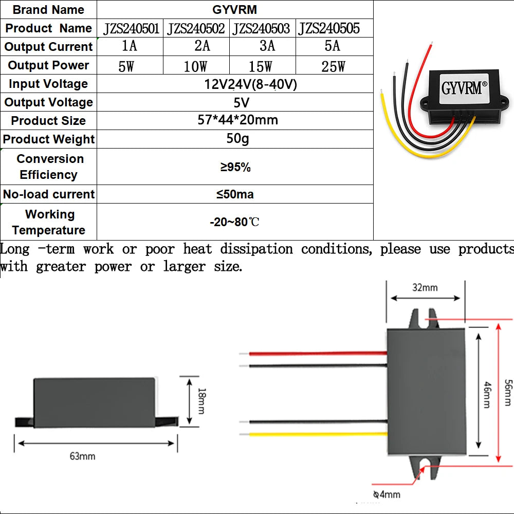 GYVRM DC DC 12v 24v to 5v Voltage Converter 1A 2A 3A 5A 10A 15A 20A 25A 30A 40A Step Up Down Buck 5v Voltage Reducer