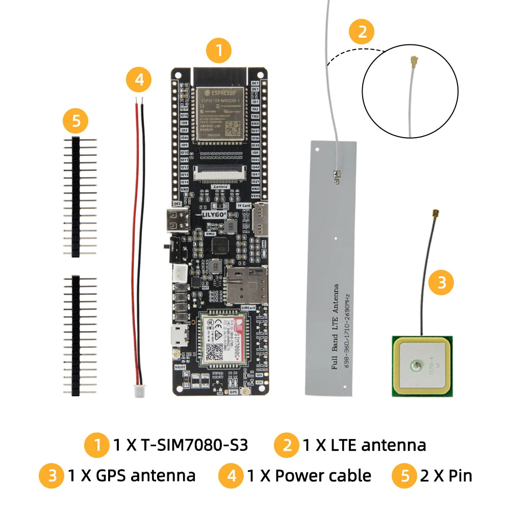 LILYGO® T-SIM7080-S3 ESP32-S3 Development Board Cat-M NB-Iot SIM7080G Module WIFI Bluetooth With GPS Camera Solar TF SIM Holder