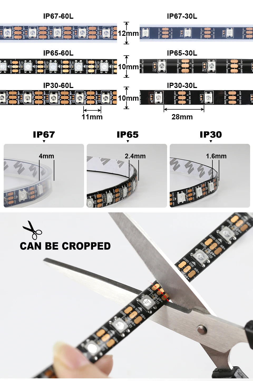 WS2812B Led Lights DC5V Smart RGB Led Strip Light Individually Addressable IC Magic Strip Light Black White PCB IP30/IP65/IP67