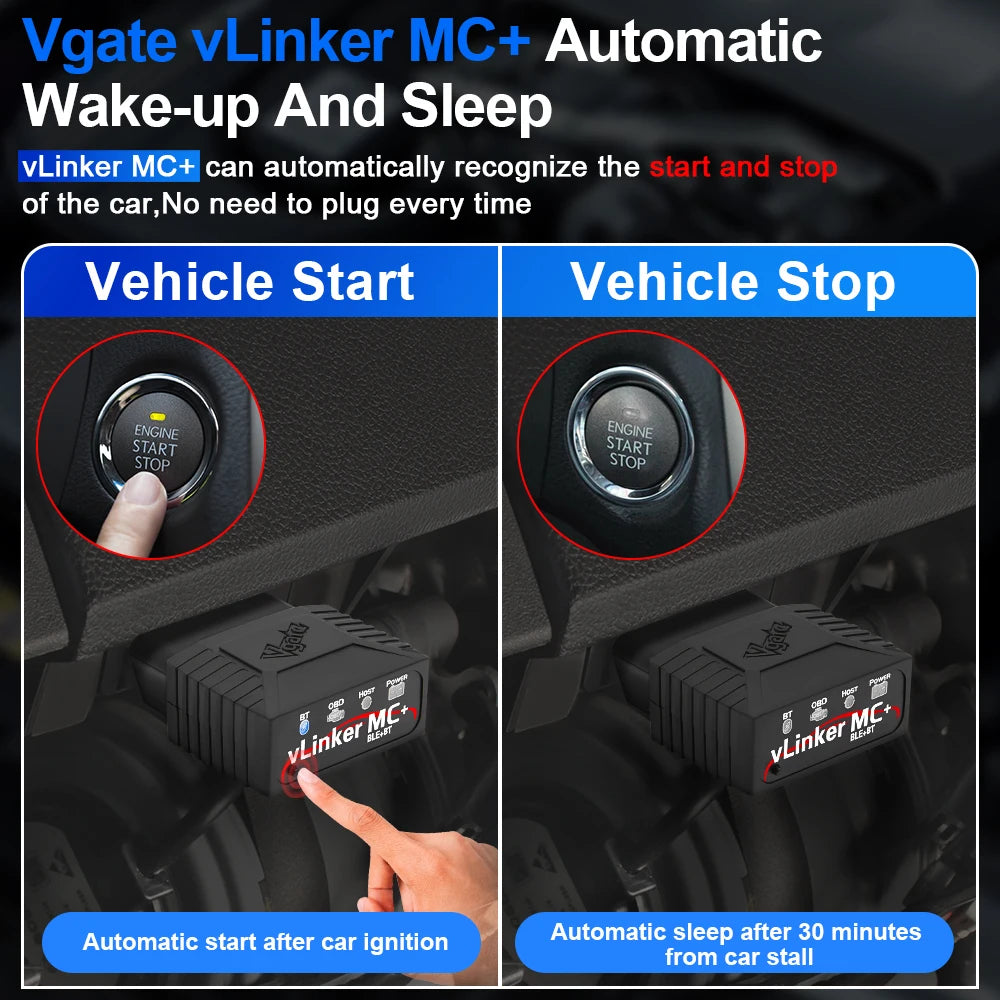 Vgate VLinker MC/MC+ Bluetooth 3.0/4.0 OBD2 Scanner ELM327 Compatible for BimmerCode FORScan for IOS/Android Car Diagnostic Tool