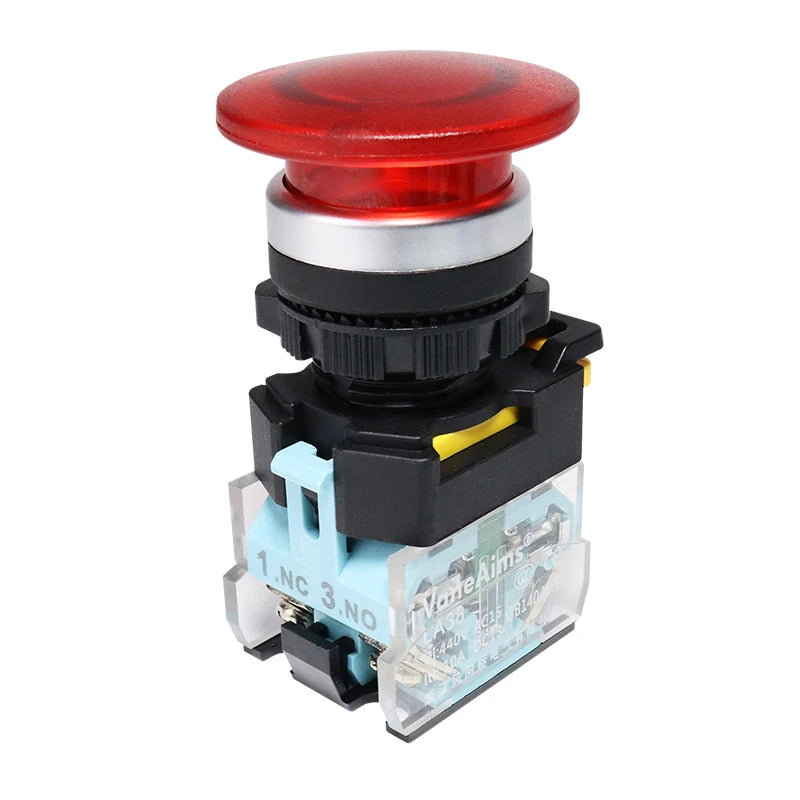 Big Red Green Mushroom Push Button Switch Vaneaims 22MM FXB38 10A 1NO1NC Latching Momentary Starter Stop Enter Buttons Switches