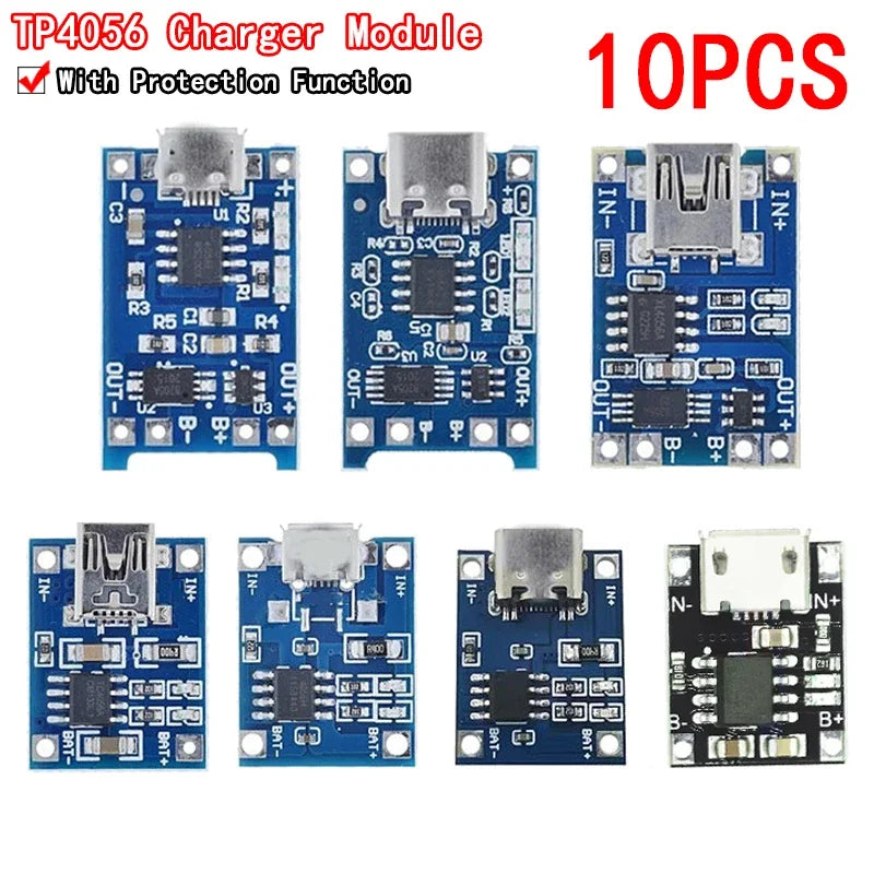 10pcs 5V 1A 18650 Lithium Battery Charging Board PLR TP4056 Lithium Charging Mini/Micro USB Type C Charge Module With Protect