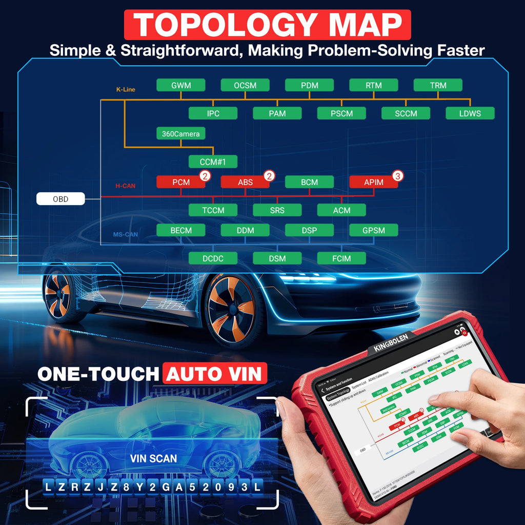 KINGBOLEN K10 Elite / K10 PRO 10" Bidirectional OBD2 Diagnostic Scan Tools Topology Map,40+ Resets,ECU Coding,FCA,CAN FD,DOIP