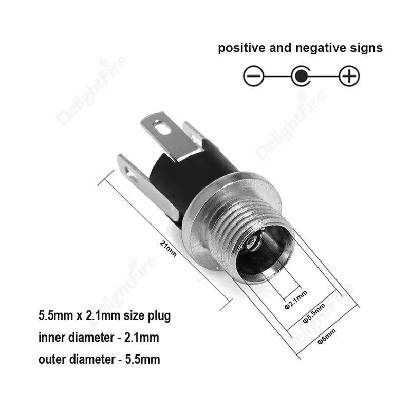 1-10Pcs 5.5 x 2.1mm 12V DC Power Male Plugs Connector Female Jack Screw Nut Panel Mount Adapter For DIY Projects Connector