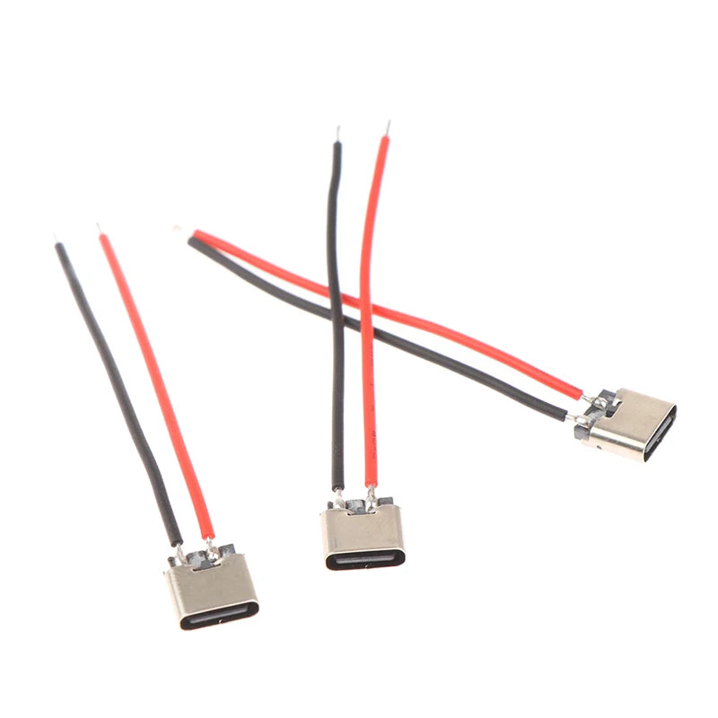 5pcs Type-C 2pin Soldered Female Base W/ Wire Typec Female Socket For Mobile Phone Charging Type -c Port Charging Interface Jack