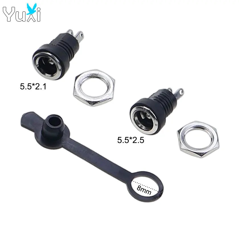 YuXi 10pcs 5.5x2.1mm 5.5x2.5mm DC Power Jack Supply Socket 2Pin Female Panel Mount Connector With 8mm Waterproof Caps