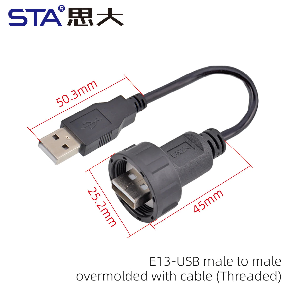 USB 2.0 Port Industrial Waterproof Connector IP67 Molded Male Female Aviation Plug Data Transfer Extension Cable 0.3 0.5 1M