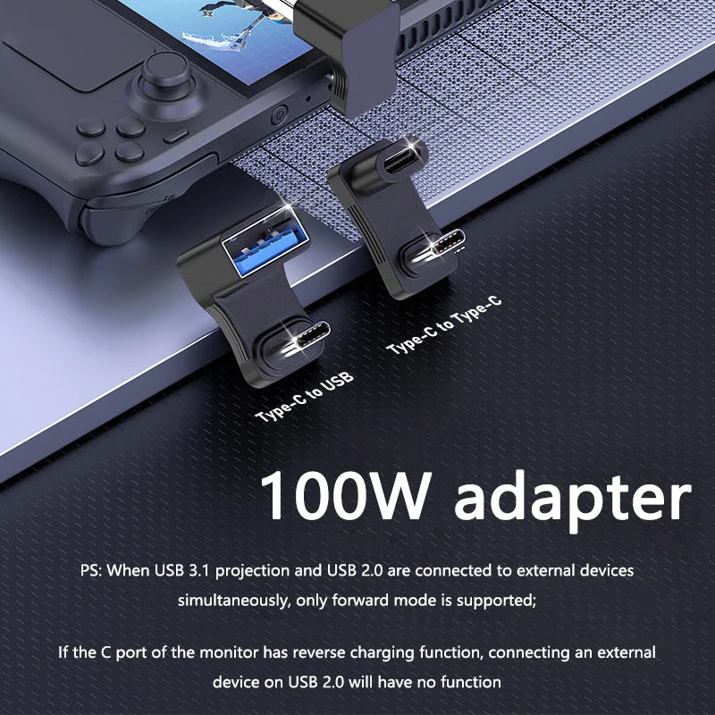 180 Degree U-shaped 100W USB 3.1 Type C Male to Female 1 to 2 Adapter OTG 10Gbps Fast Data 4K Tablet USB-C Charging Converter