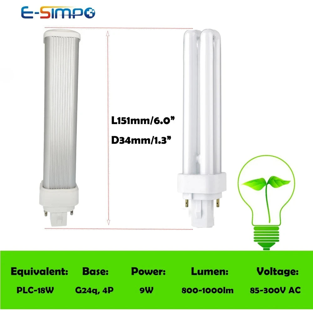 1PC 4Pin G24Q LED Horizontal 7W 9W 11W PL Light Lamp G24q-1 G24q-3 PLC-18W PLC-26W CFL Replacement CE RoHS Plug Bulb Light