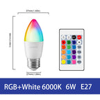1-10PCS LED Intelligent RGBW Bulb GU10 E27 E14 24 Key Infrared Remote Control AC110V 230V 6W 10W Color Plus White Light Dimming