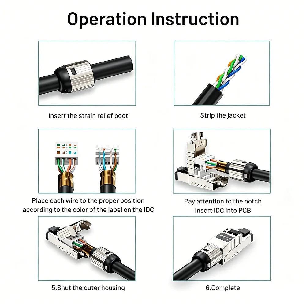 1-6Pack RJ45 Connectors Tool Free Cat7 Cat6a Cat8 Tool-Free Zinc Alloy Shielded Ethernet Termination Plugs for Internet Cable