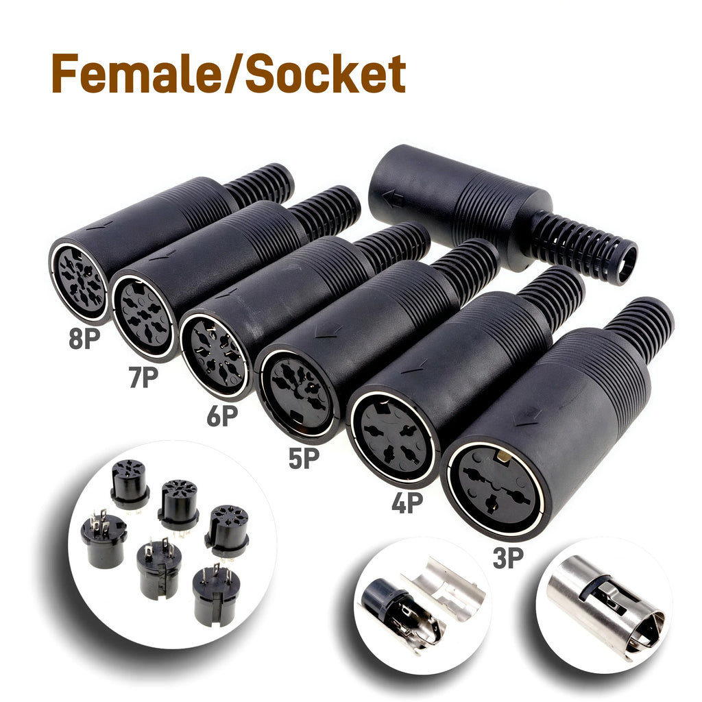 2/5 PCS 3P 4P 5P 6P 7P 8P 13Pin Din Male/Female Plug Soecket Jack With Plastic Handle Keyboard Cable Connector Adaper PS2 DIY