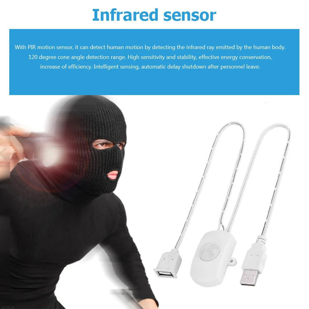 Mini Corridor Switch USB Interface PIR Infrared Motion Switch Practical Portable Adjustable for Bathroom Basement