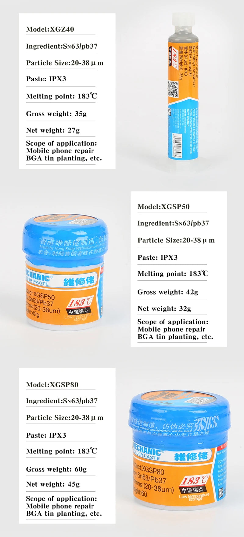 MECHANIC 183℃ Solder Tin Paste Sn63/Pb37 BGA Reballing Welding Flux Soldering Cream for Mobile Phone IC CPU SMD PCB Rework Tools