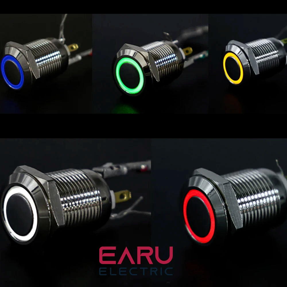 19mm Power Mark Press Metal Push Button Switch Waterproof Latching Self-lock Fixation LED Light Illumination 3V-6V 12V-24V 220V