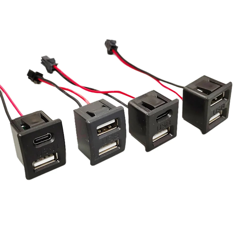 Double Layer USB Socket Type-C Female + USB A Female Charging Power Socket with JST SM Connector Wire for LED Light Power Supply
