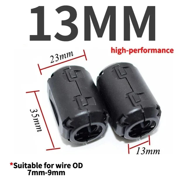 20PCS 3.5/5/7/9/13mm Ring Core Ferrite Bead Clamp Choke Coil EMI RFI Noise Filter Clip Snap Cable for Black Magnetic Snap-on